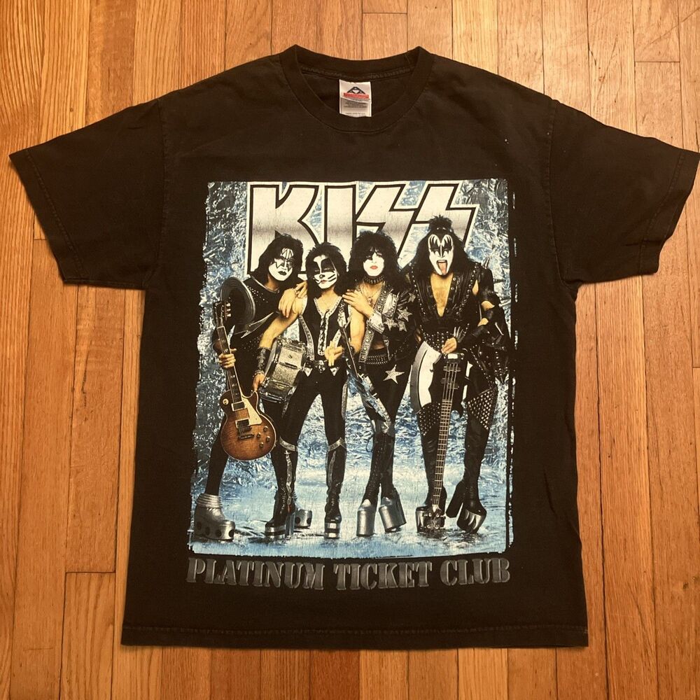 Vintage 2004 KISS Rock The Nation Tour T-Shirt Platinum Ticket Club Black L